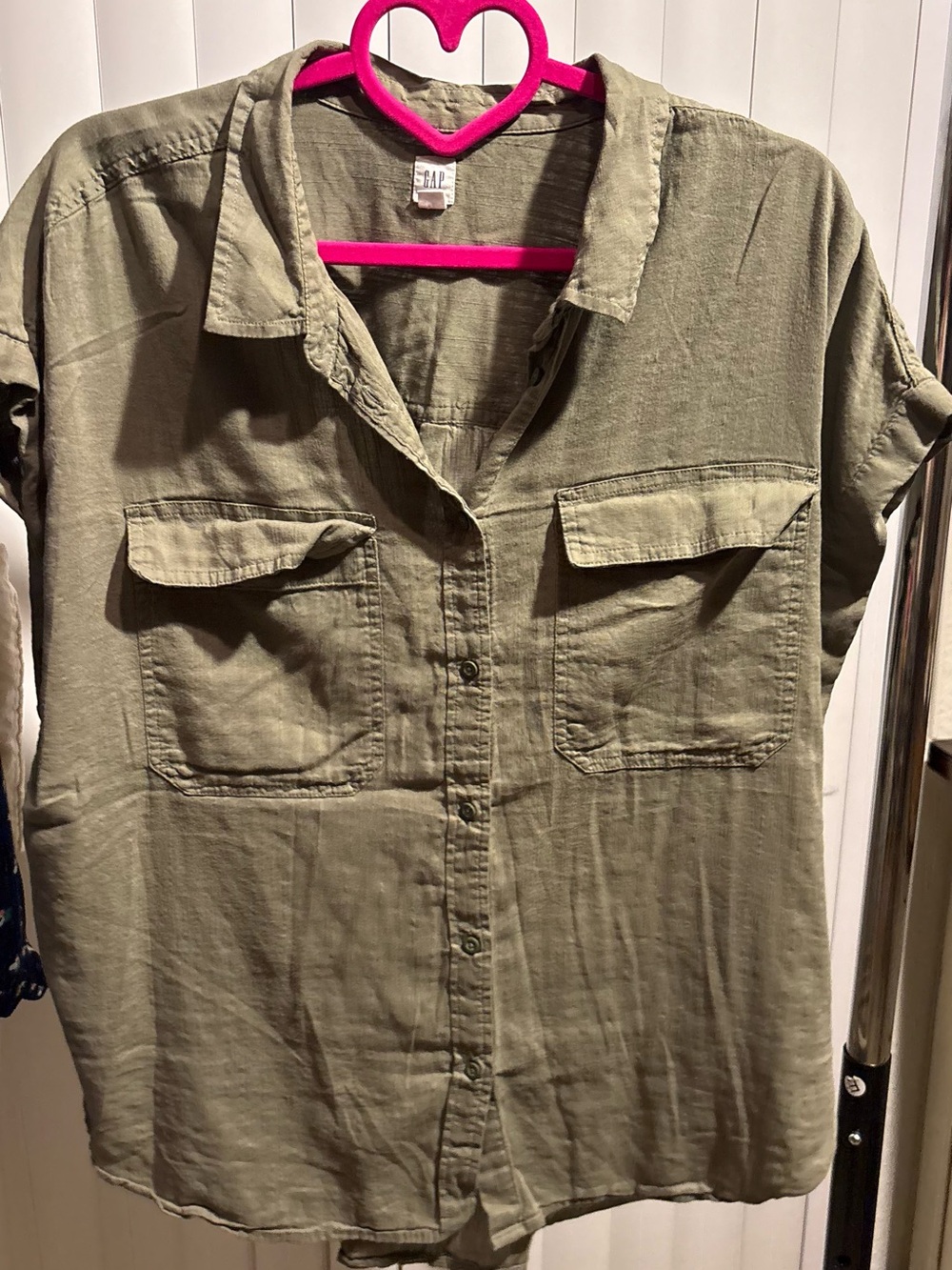 GAP Olive Green Short-Sleeve Utility Button-Down Shirt